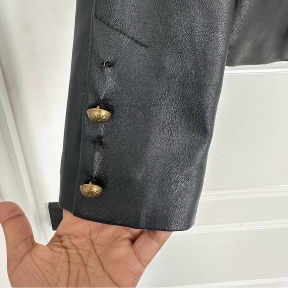 vince camuto black faux leather military jacket with gold buttons - Picture 3 of 5